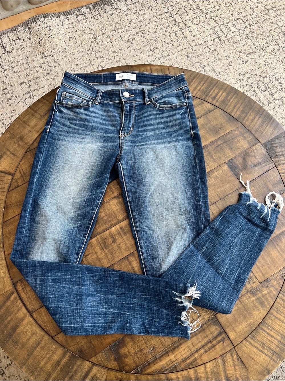 BKE Women's Dark Blue Distressed Skinny Jeans